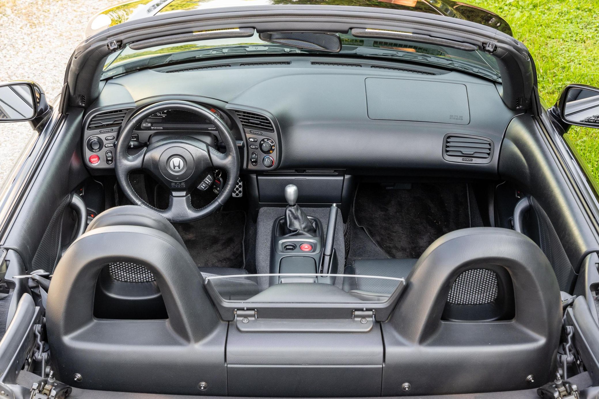 Interior of a 2000 black Honda S2000