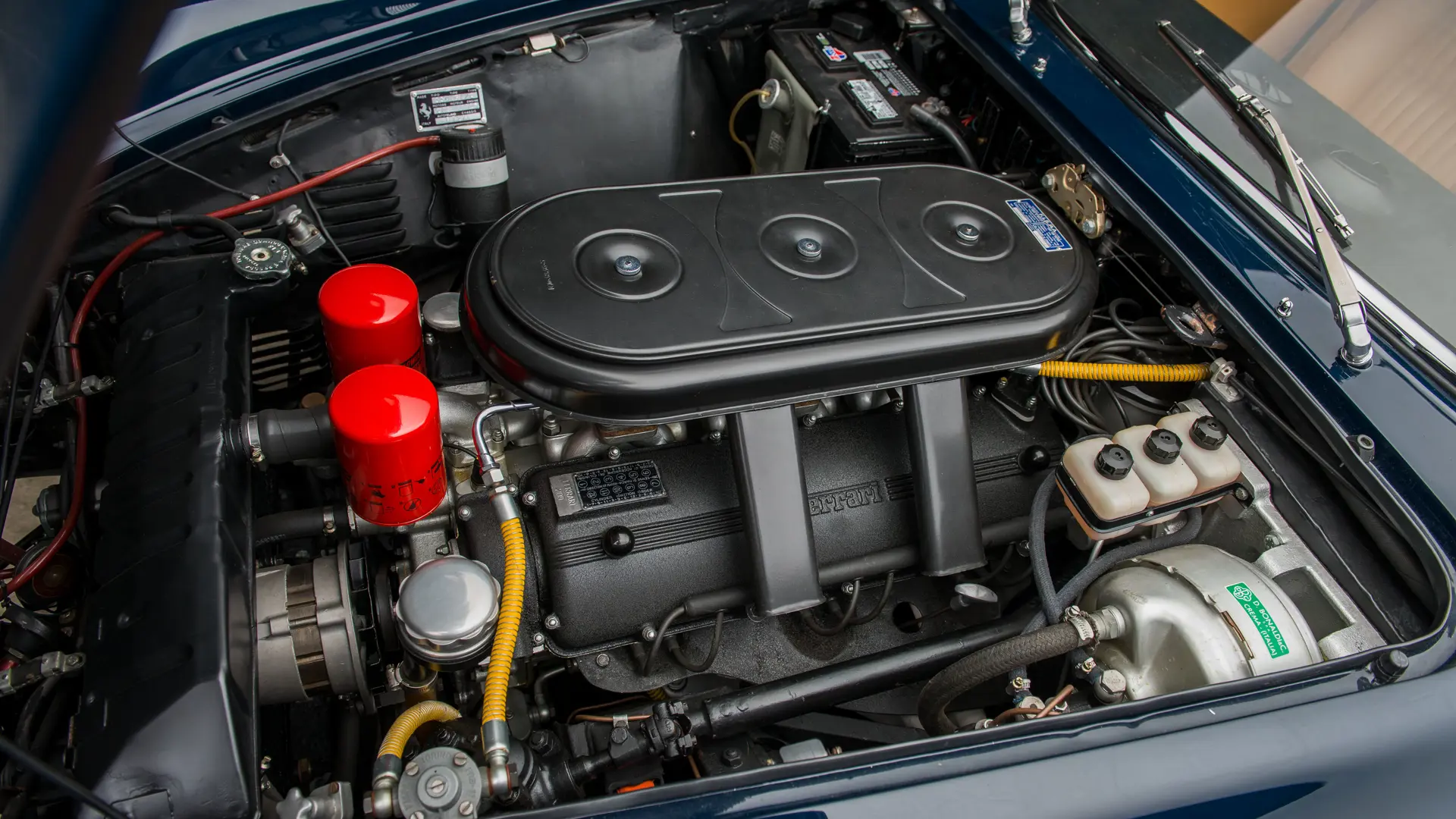 Engine bay of a 1967 Ferrari 330 GTC Speciale