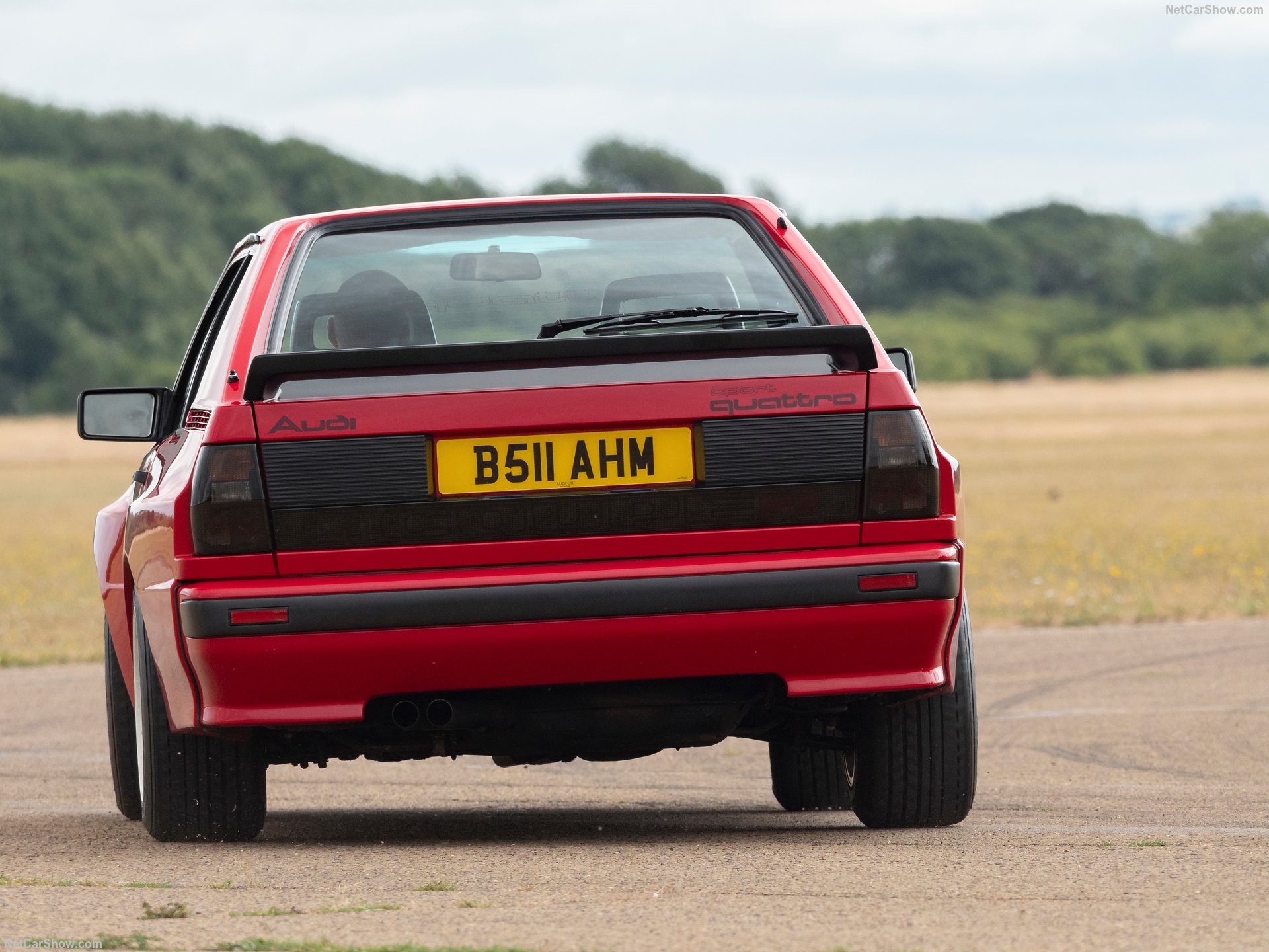 Rear view of a 1984 red Audi Sport Quattro