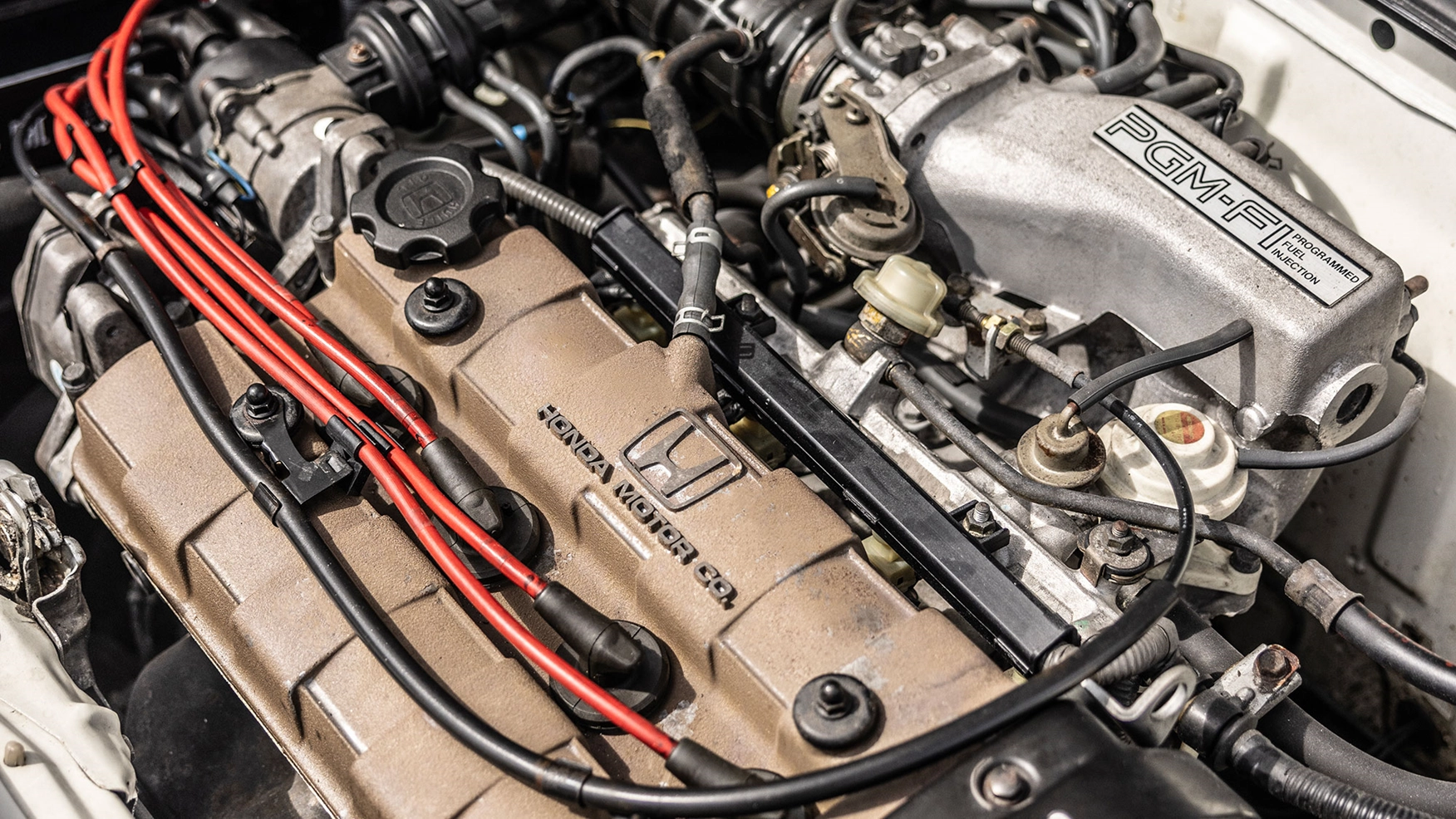 Engine bay of a 1984 red Audi Sport Quattro