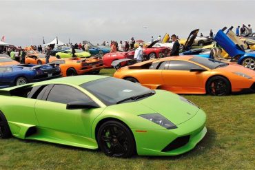 Multiple Lamborghinis in various models and colors