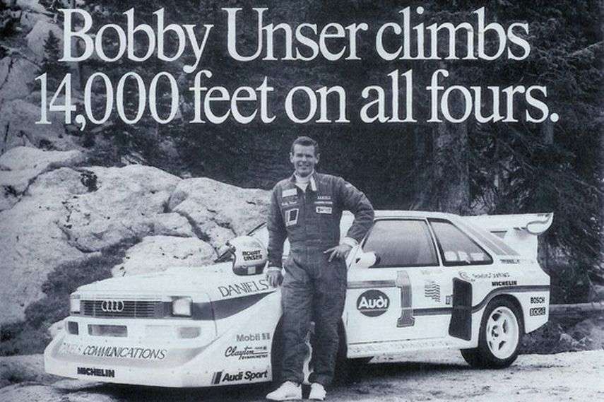 Bobby Unser with the Audi Sport Quattro in 1989