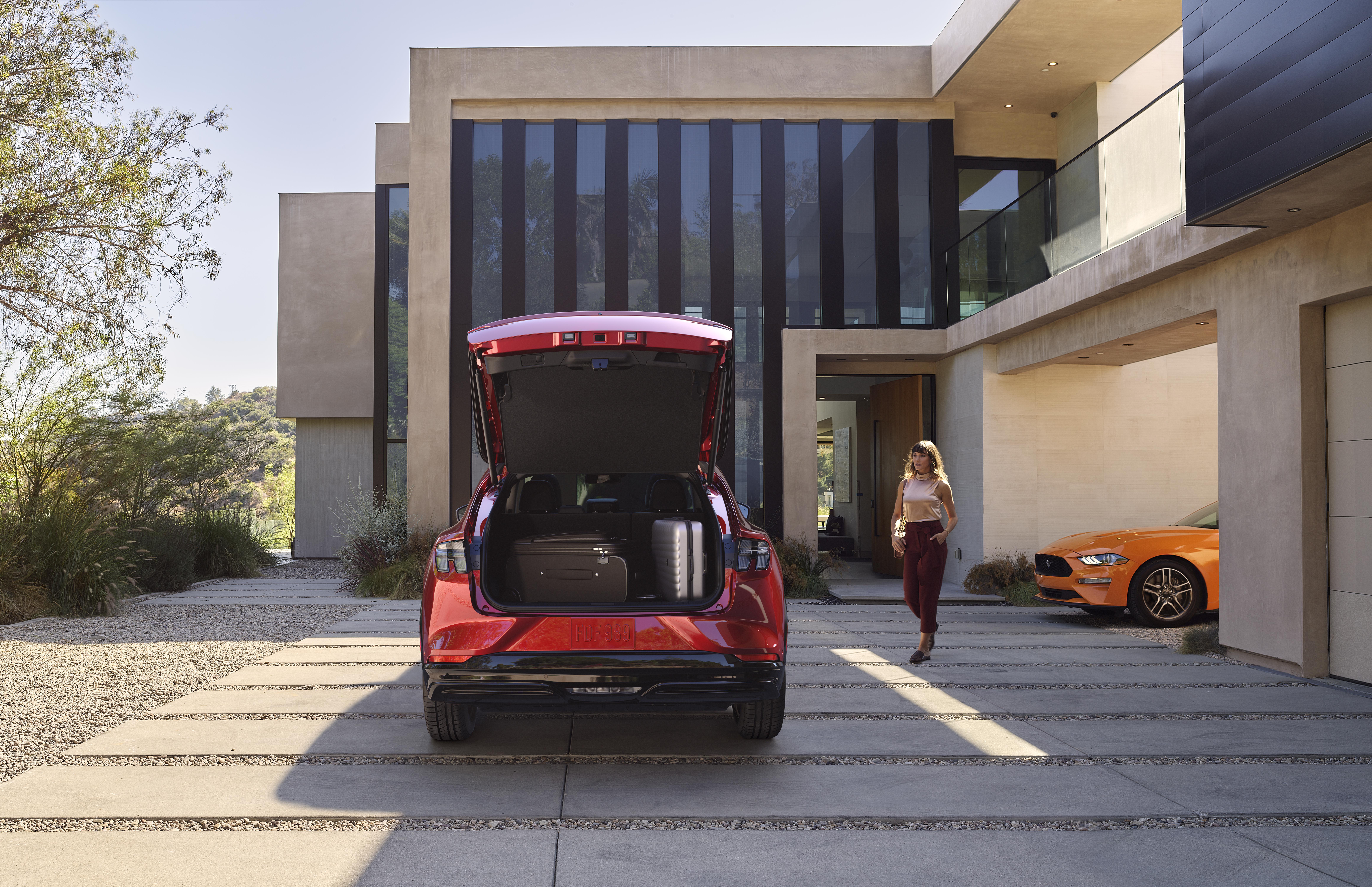 In addition to the exterior front trunk, the rear trunk is outfitted with 29 cubic feet of space. With the back seats down, the Mustang Mach-E boasts 59.6 cubic feet of space – more than enough room for luggage, camping gear or whatever else you may want to move around.