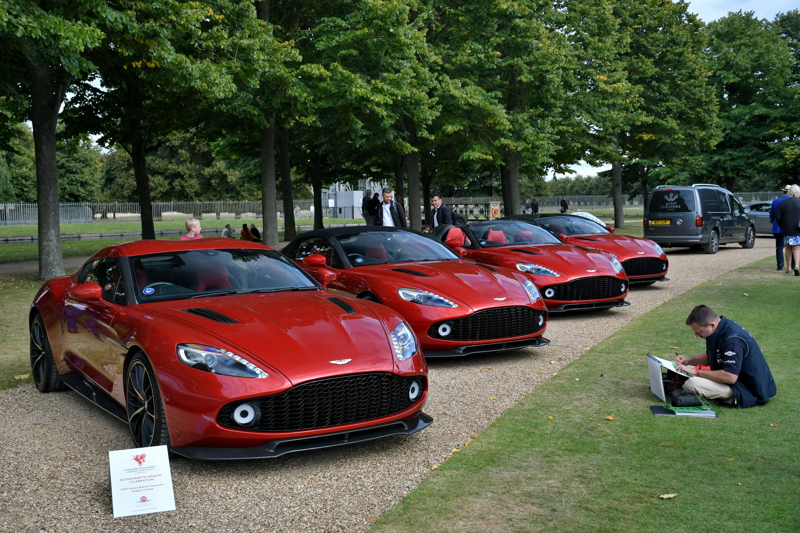 A set of 4 red 2018 Vanquish Zagato, a Shooting Brake, a Speedster a Coupe and a Volante