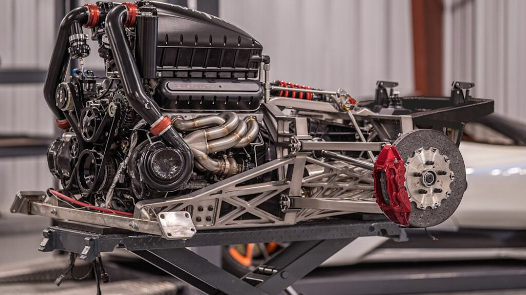 2020 SSC Tuatara engine, cradle, and rear subframe