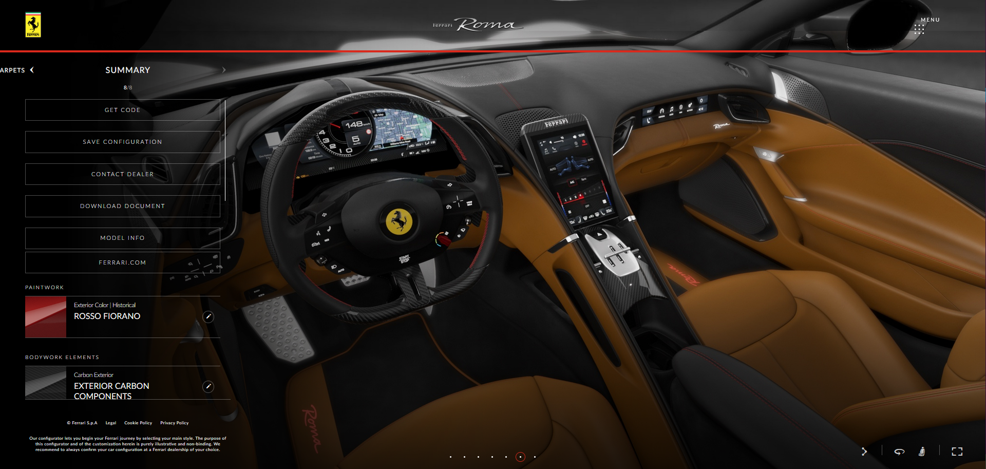 Ferrari Roma configuration tool