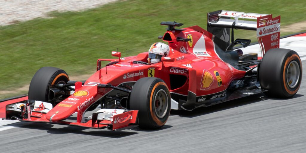 Sebastian Vettel driving the 2015 Ferrari SF15-T Hybrid