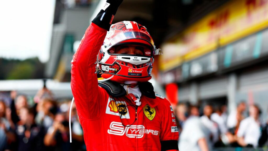 An emotional Charles Leclerc after winning at Spa after Anthoine Hubert died only hours earlier
