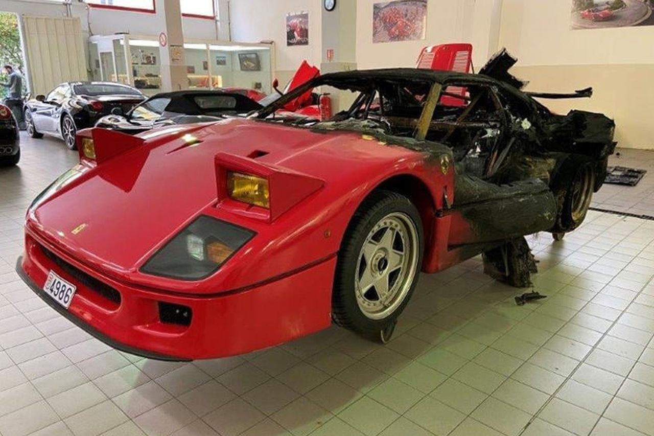 Fire damaged Ferrari F40