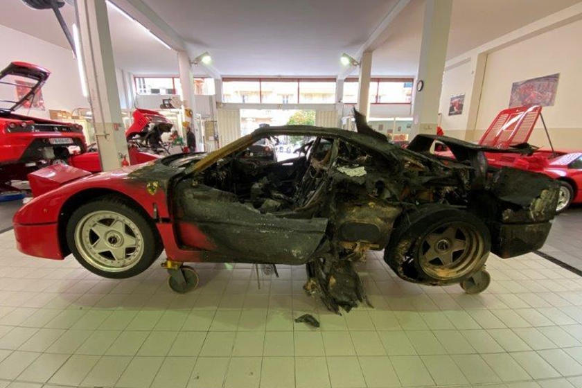 Fire damaged Ferrari F40