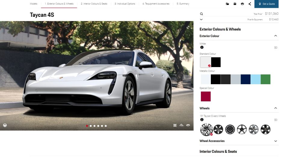 porsche car configurator screen