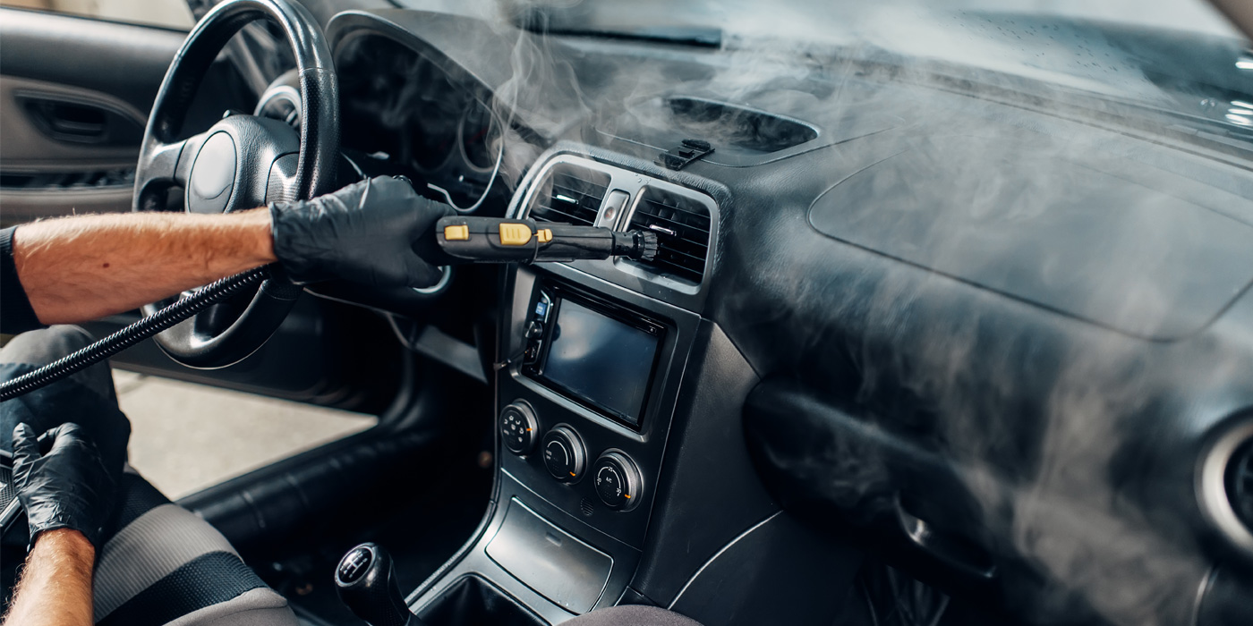 Steam cleaning car interior