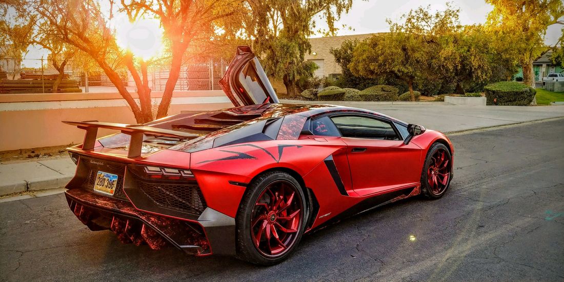 Lamborghini wrapped in red vinyl