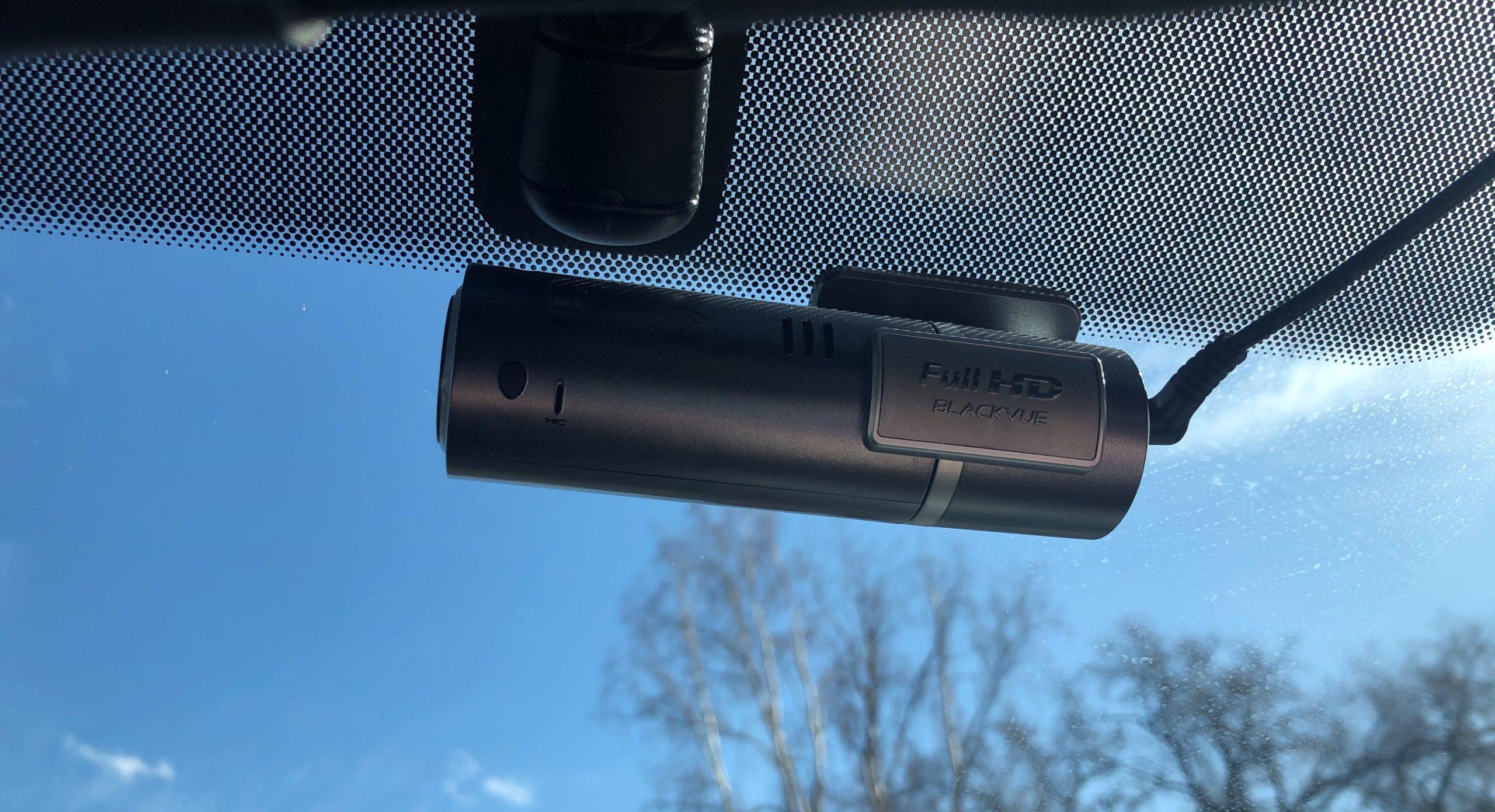 Interior view of Blackvue dashcam mounted on windshield