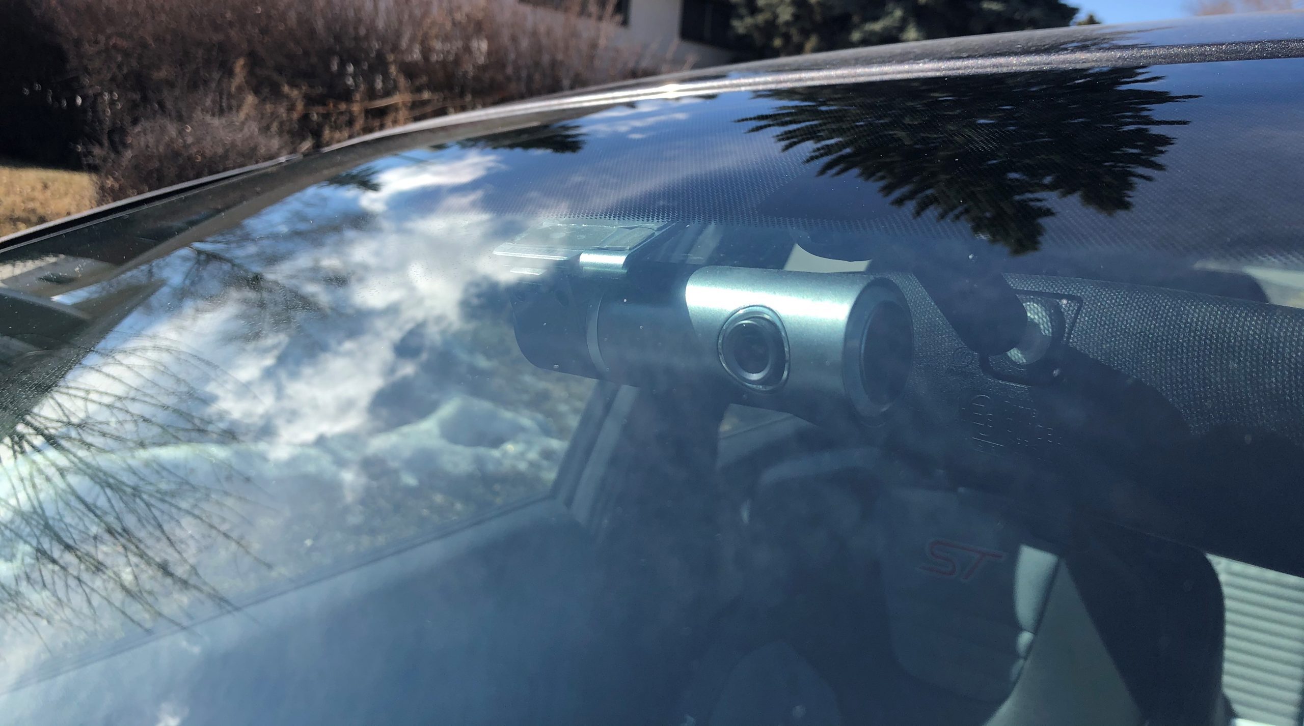 Dashcam mounted on front windshield