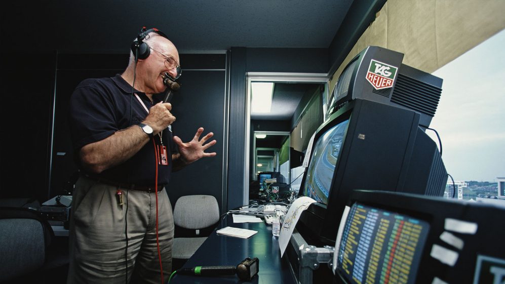 Murray Walker in the commentary booth