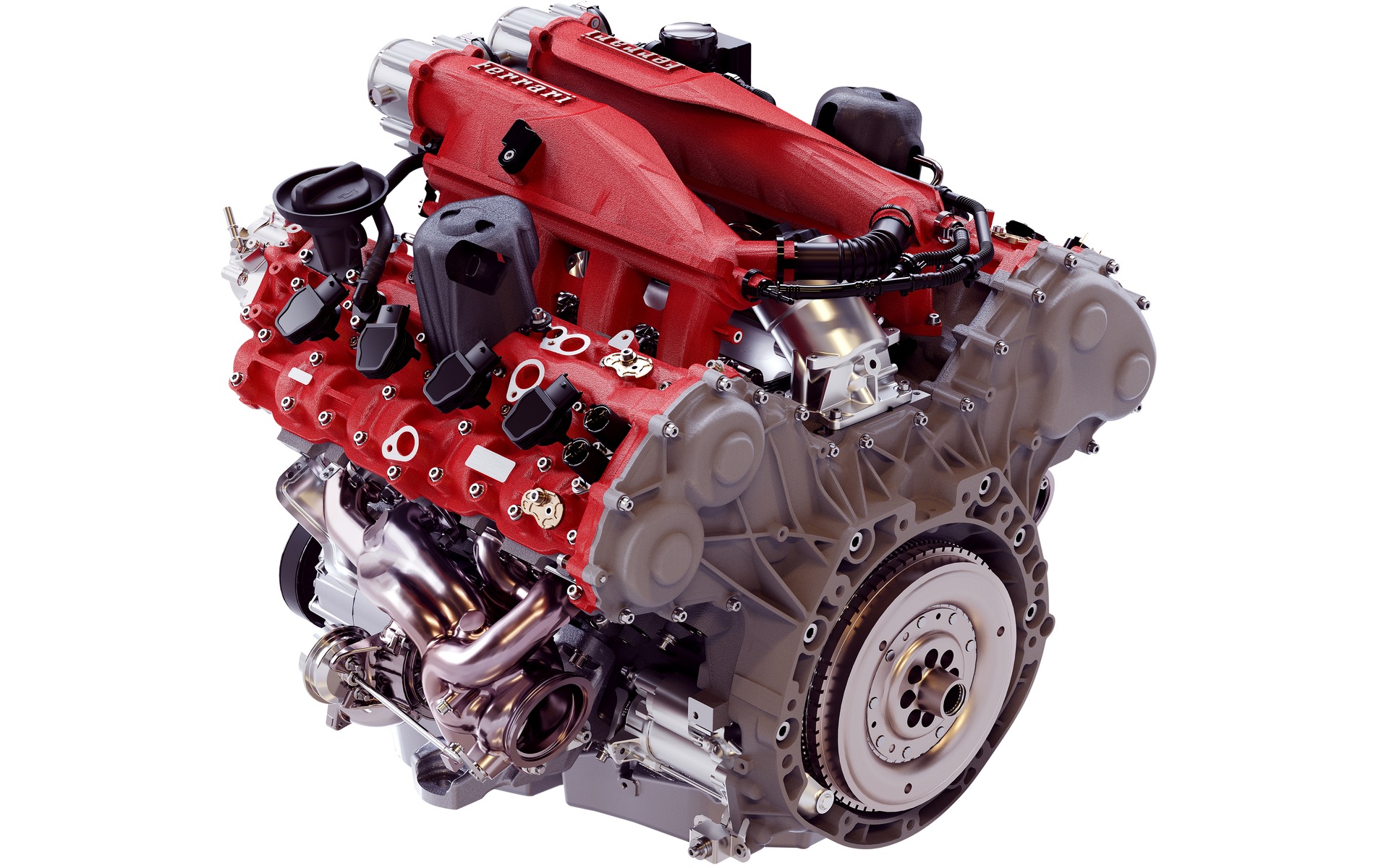 A view of a Ferrari F154 V8 Hybrid engine