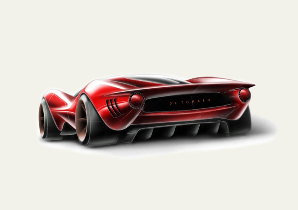 Concept art of the De Tomaso P72 rear end