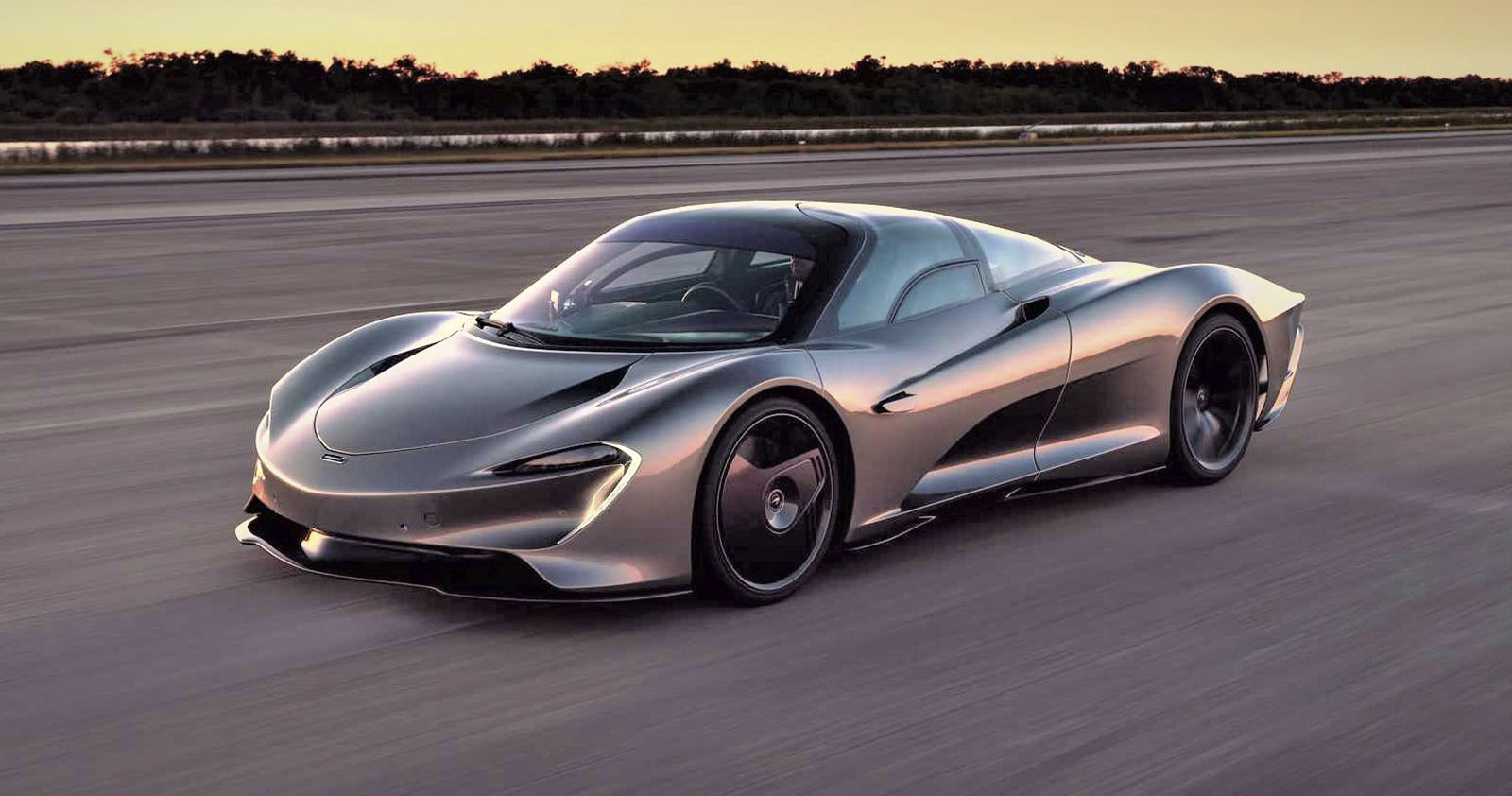 2022 silver McLaren Speedtail hybrid hypercar