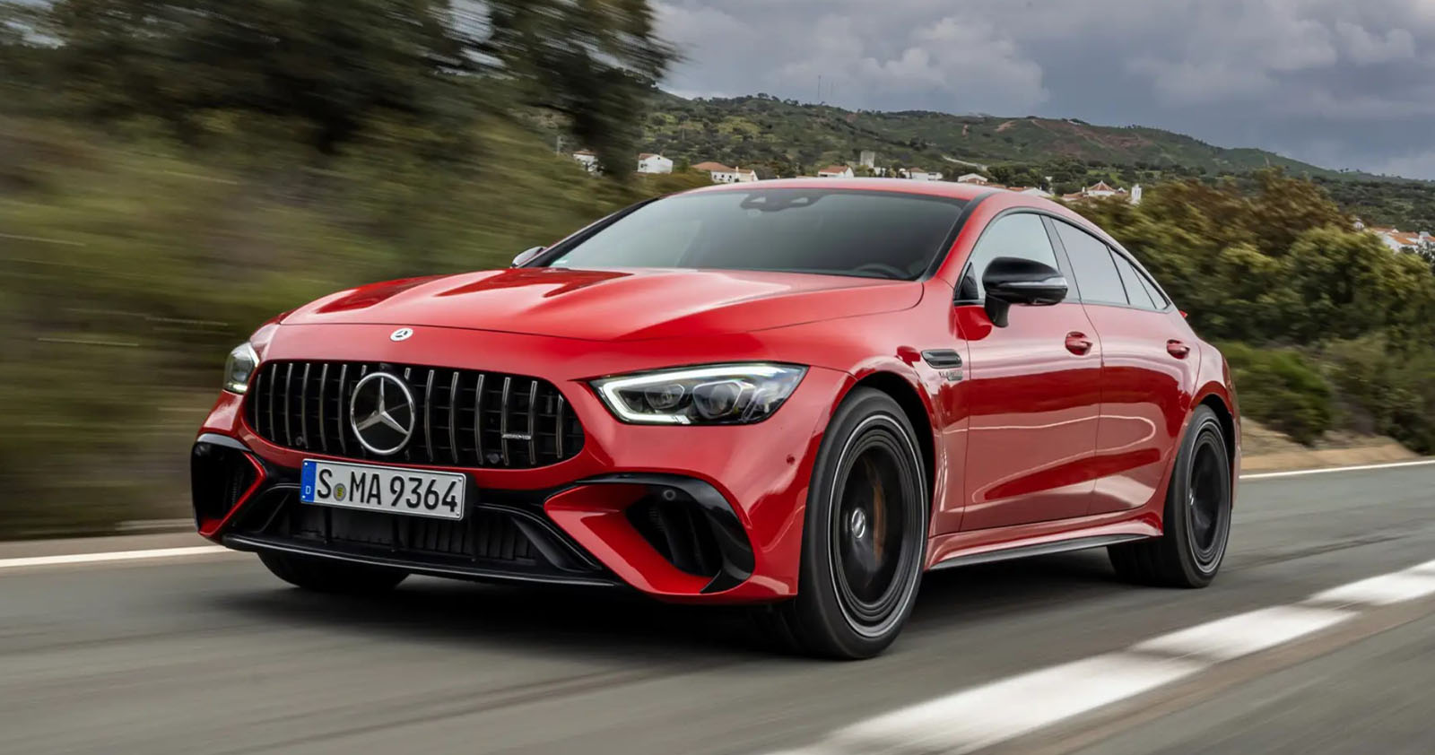 2022 red Mercedes AMG GT 6 S E Performance hybrid sports saloon
