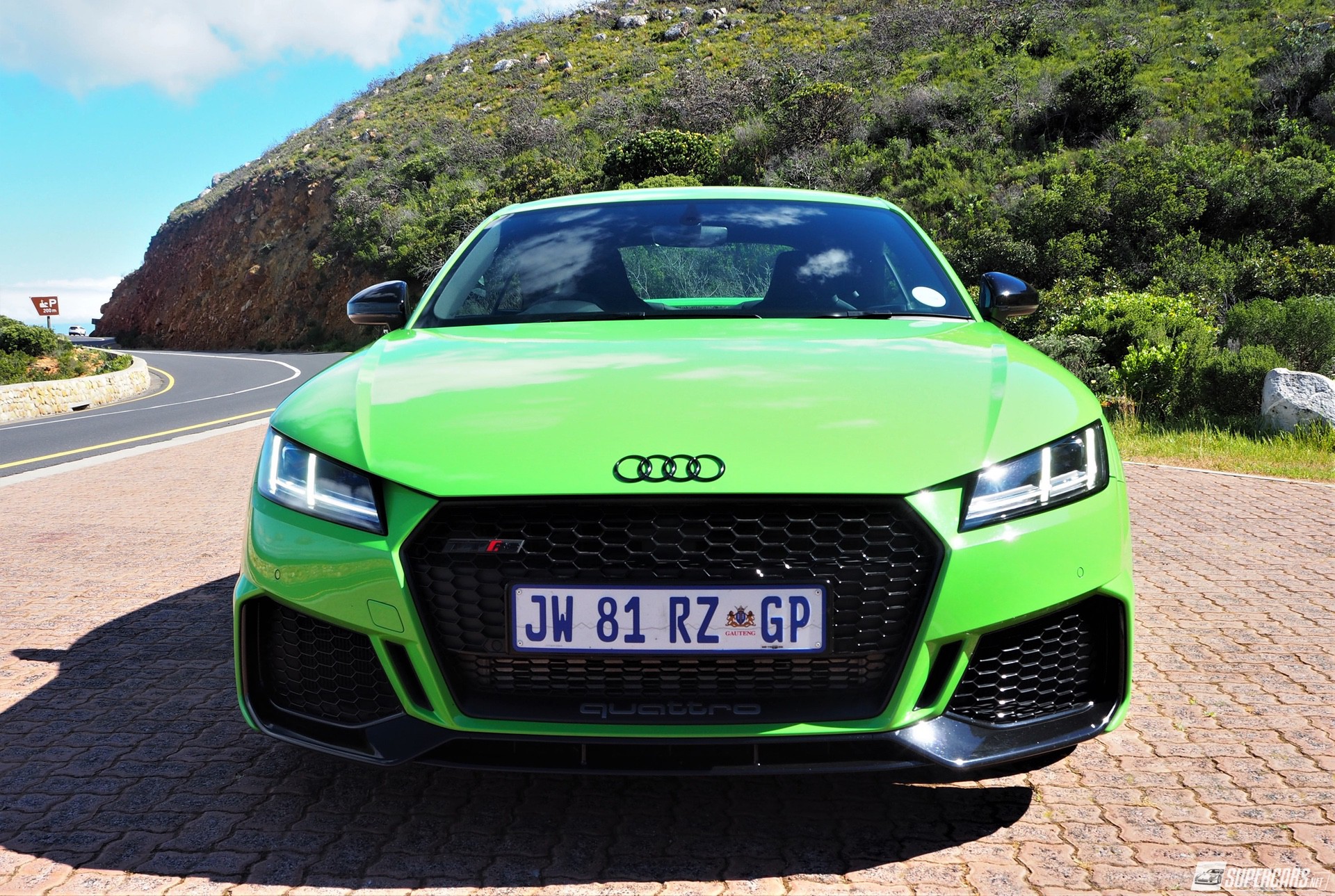 Front view of green 2022 Audi TT RS