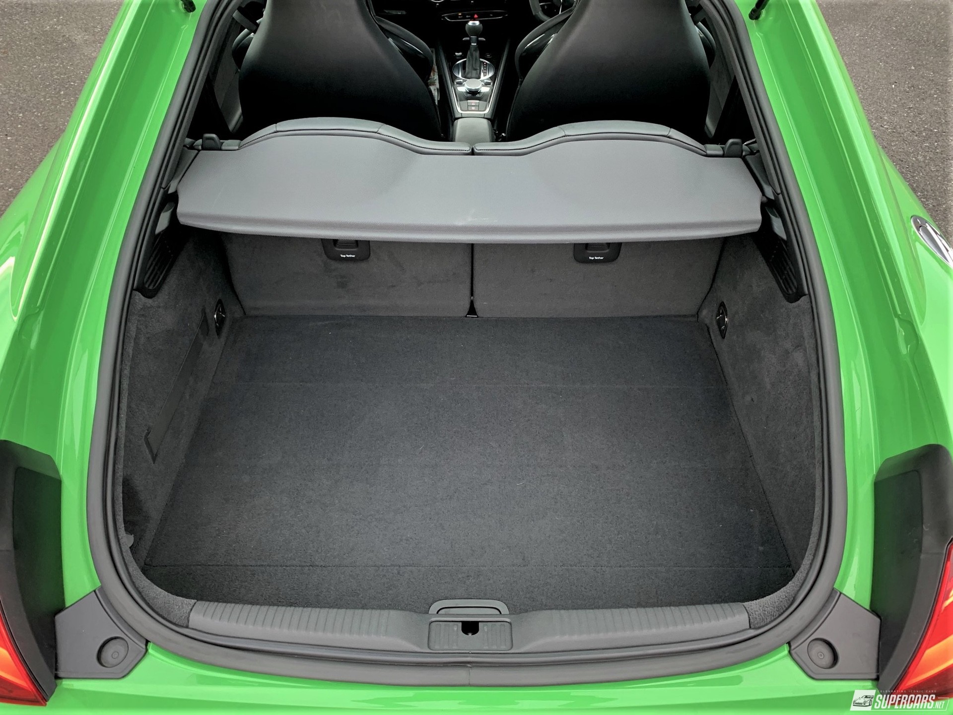 Trunk of 2022 Audi TT RS with rear seats folded