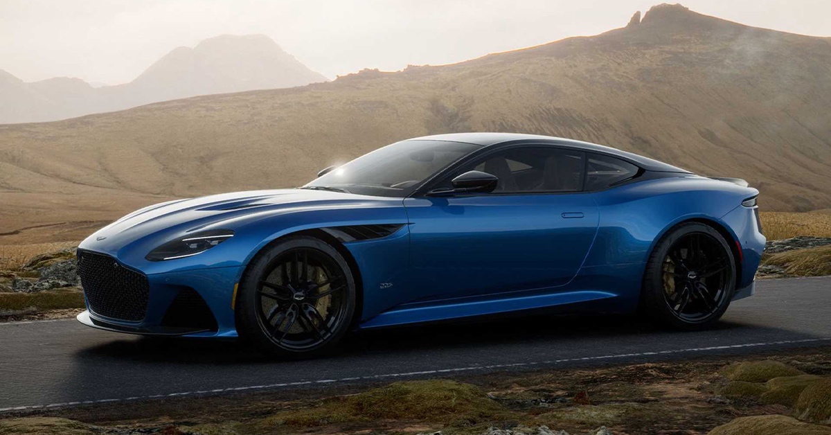 2022 blue Aston Martin DBS in the Scottish Highlands
