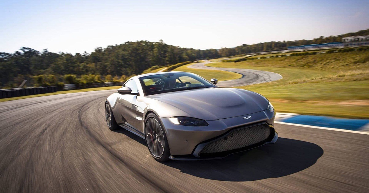 2022 grey Aston Martin Vantage on a racetrack