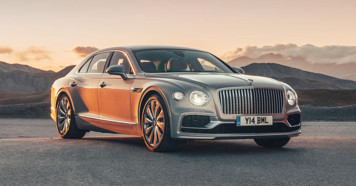 2022 silver Bentley Flying Super under the sunset