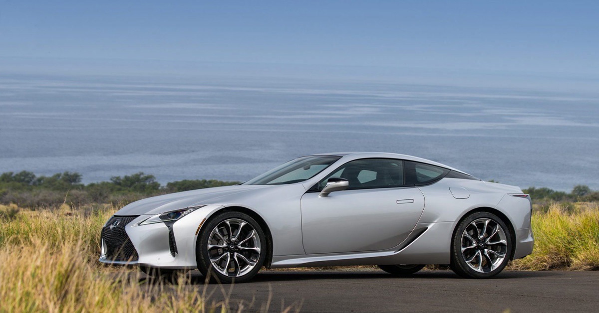 2022 silver Lexus LC500 with ocean view