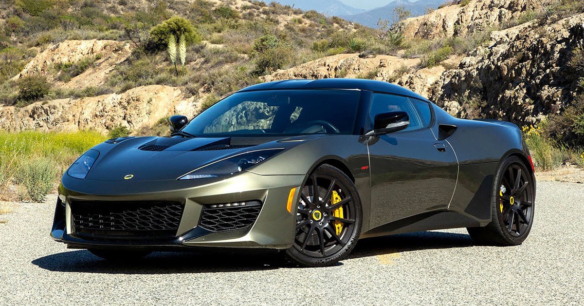 2022 grey Lotos Evora GT with mountain background