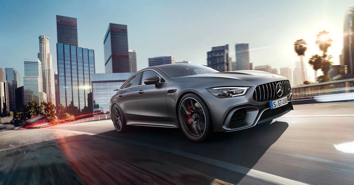 2022 Grey Mercedes-AMG GT 63 S E Performance on city streets