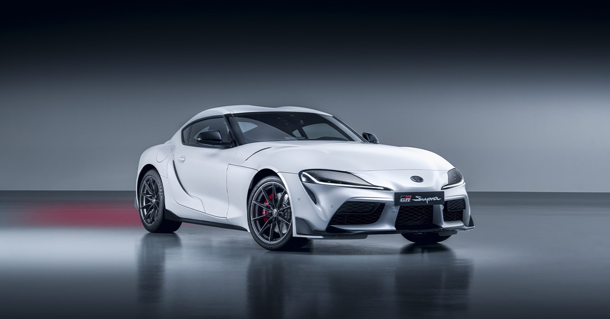2022 white Toyota GR Supra in photoshoot