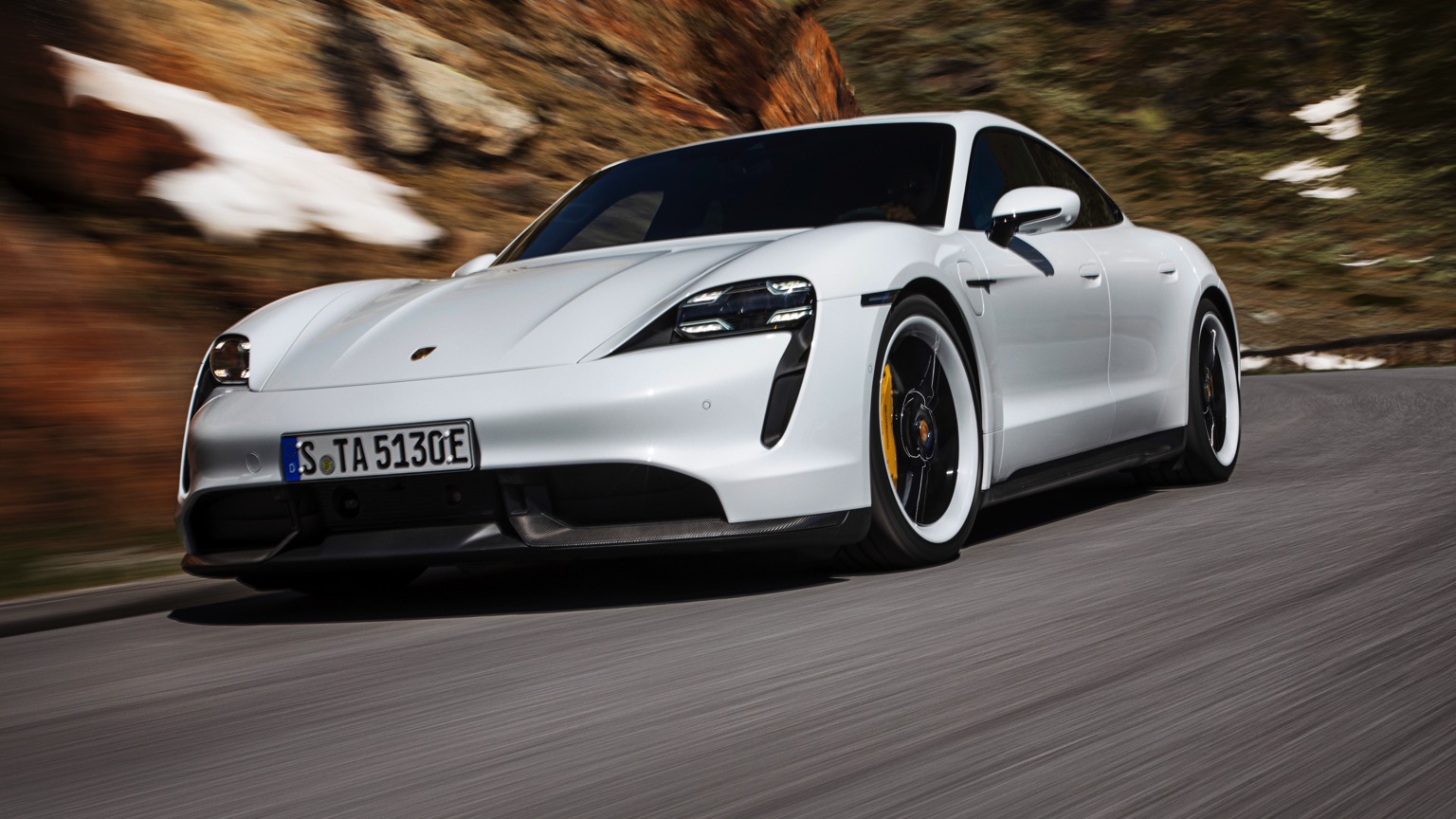 Porsche Taycan Turbo S on mountain road