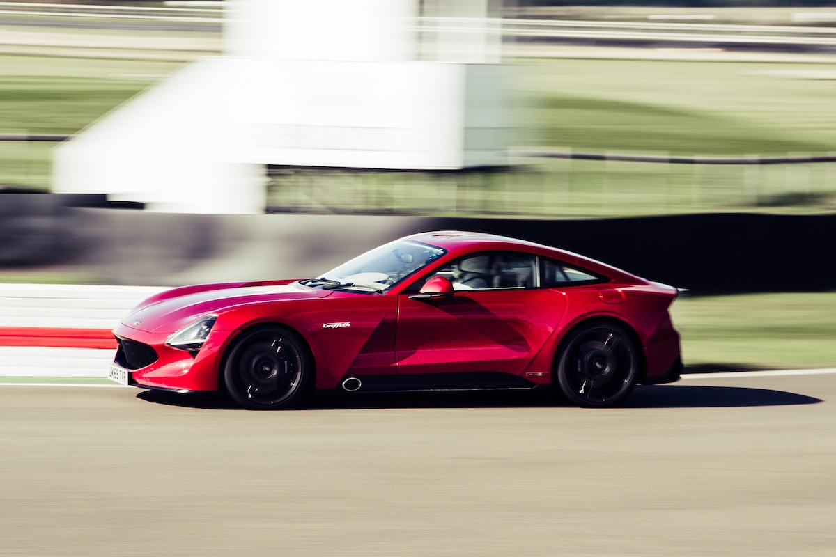 Red TVR Griffith driving on track