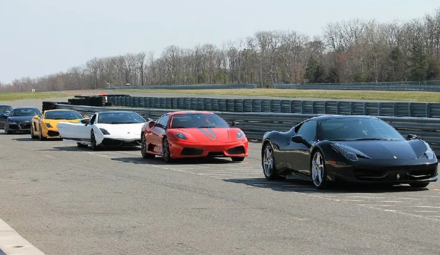 Fleet of supercars behind each other
