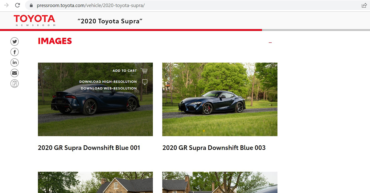 Screenshot of the Toyota Pressroom site