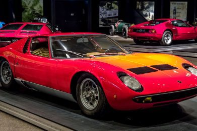 Red and orange Lamborghini Miura