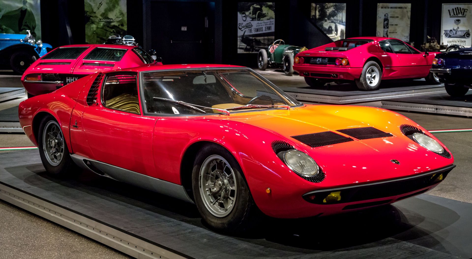 Red and orange Lamborghini Miura