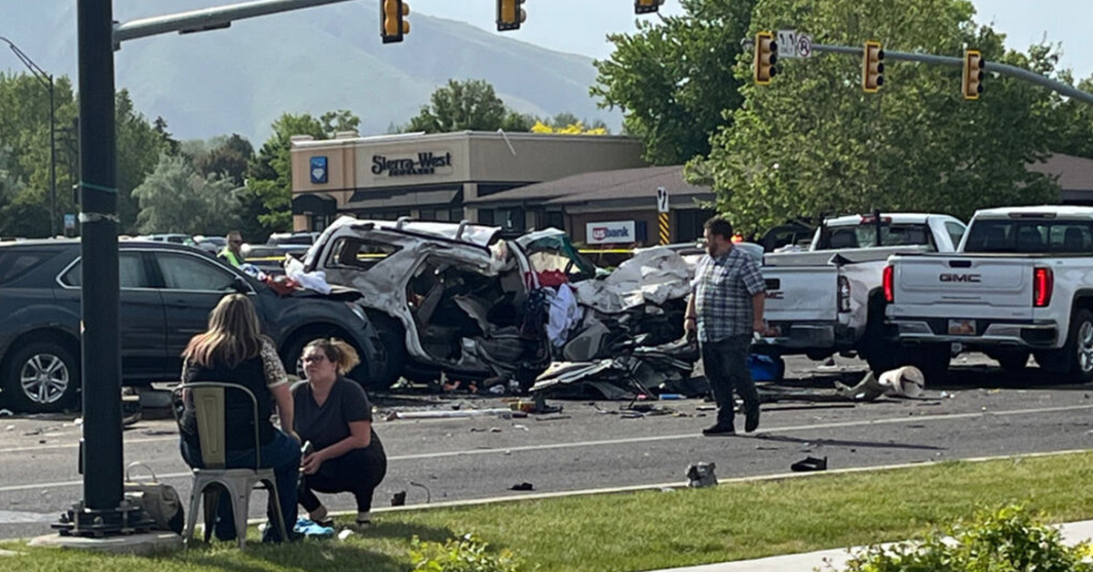 Fatal car crash scene at intersection