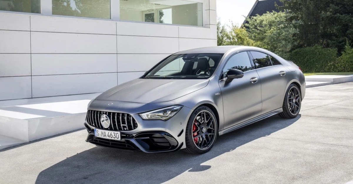Grey Mercedes-AMG CLA 45 S 4Matic on city street