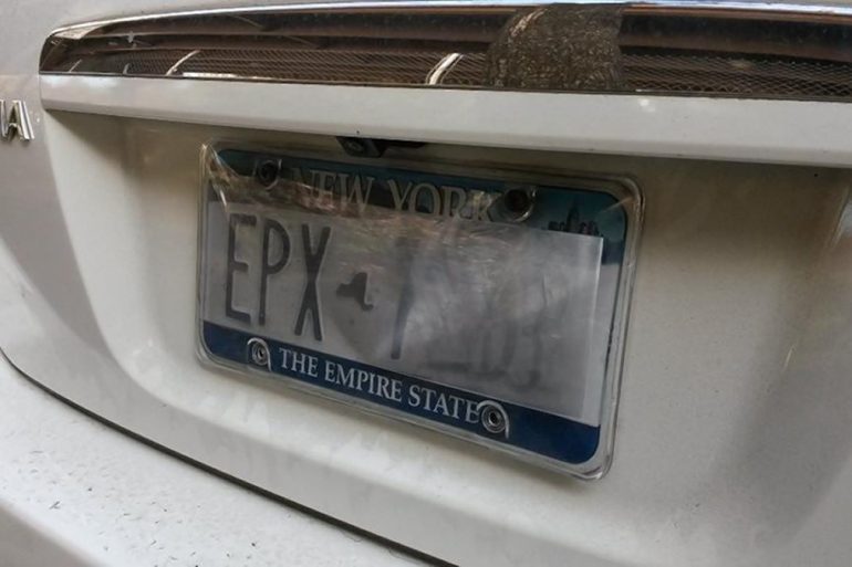 Closeup of license plate blocker