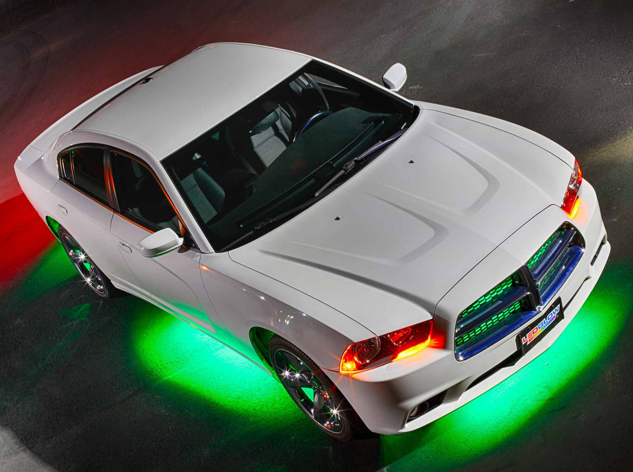 Car with neon underbody LEDs