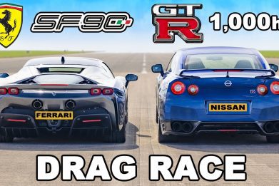 Hybrid Ferrari SF90 Takes On A Tuned Nissan GT-R With 1000HP In A Drag Race