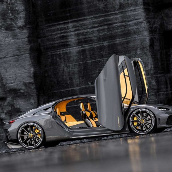 Side profile view showing the Gemera doors fully open