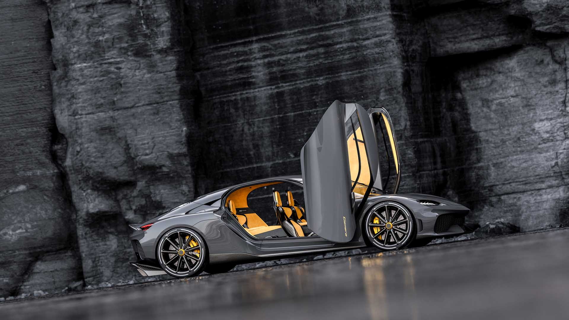 Side profile view showing the Gemera doors fully open