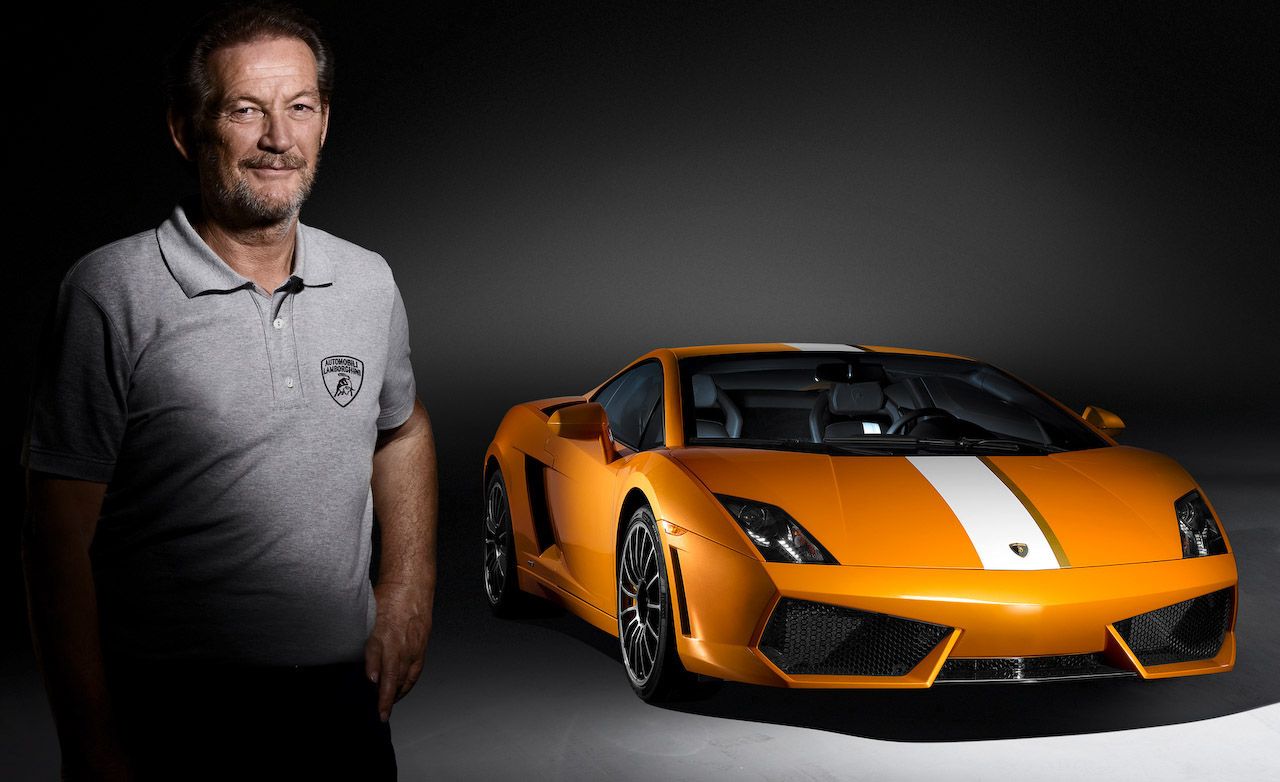 Image showing Valentino Balboni and the Gallardo supercar named after him