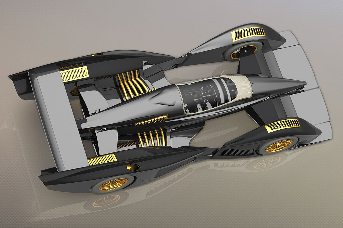 An Aerial shot of a black Rodin FZERO sporting some gold accents.