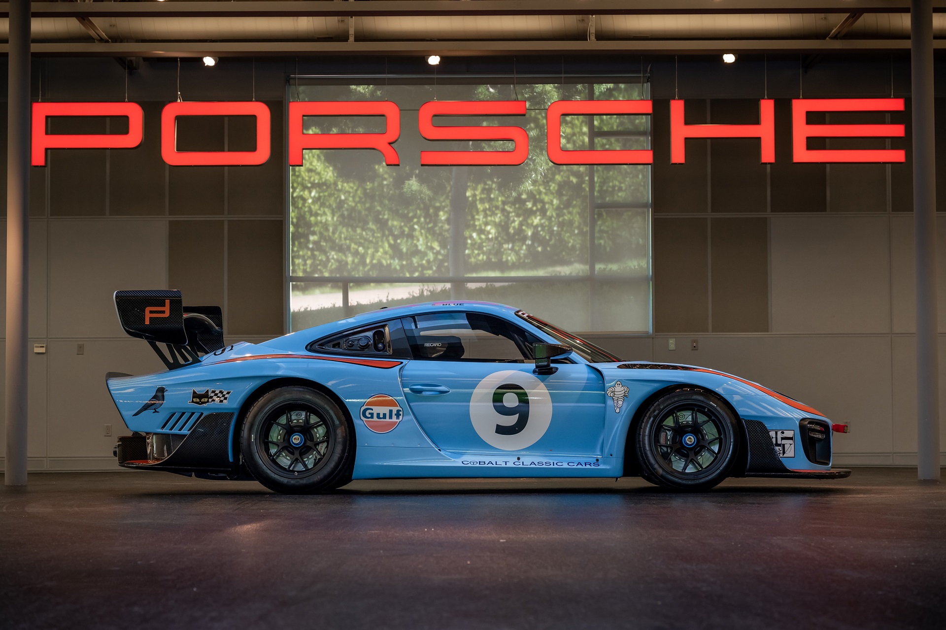 side profile of a Gulf-liveried 2019 Porsche 935