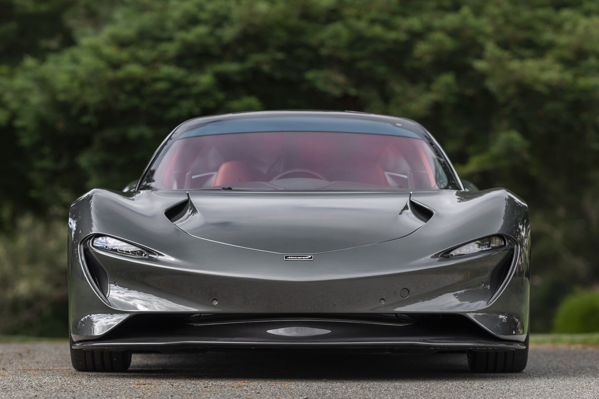 Frontal view of a 2020 Grey McLaren Speedtail.